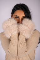 Removable Faux Fur Cuff Sweater - Oatmeal