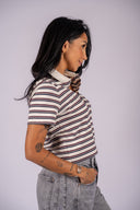 Sophie Cropped Polo Shirt - Stripe