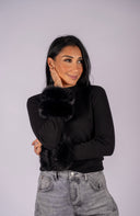Removable Faux Fur Cuff Sweater - Black