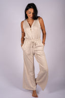 Zipper Detail Scuba Jumpsuit - Oatmeal