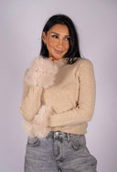 Removable Faux Fur Cuff Sweater - Oatmeal