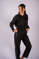 Suede Scuba Pullover W/ Pleather Contrast - Black