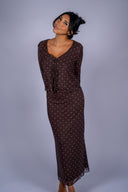 Eda Polka Dot Mesh Midi Skirt - Dark Chocolate