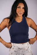 Mia High Neck Bra Tank- Navy