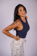 Mia High Neck Bra Tank- Navy
