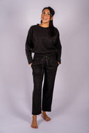 Suede Scuba Straight Leg W/ Pleather Contrast - Black