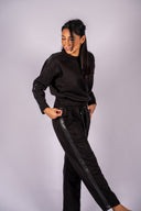 Suede Scuba Straight Leg W/ Pleather Contrast - Black