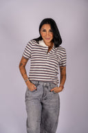 Sophie Cropped Polo Shirt - Stripe