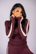 Jackson Rib Full Length Turtleneck - Dark Cherry / Creme