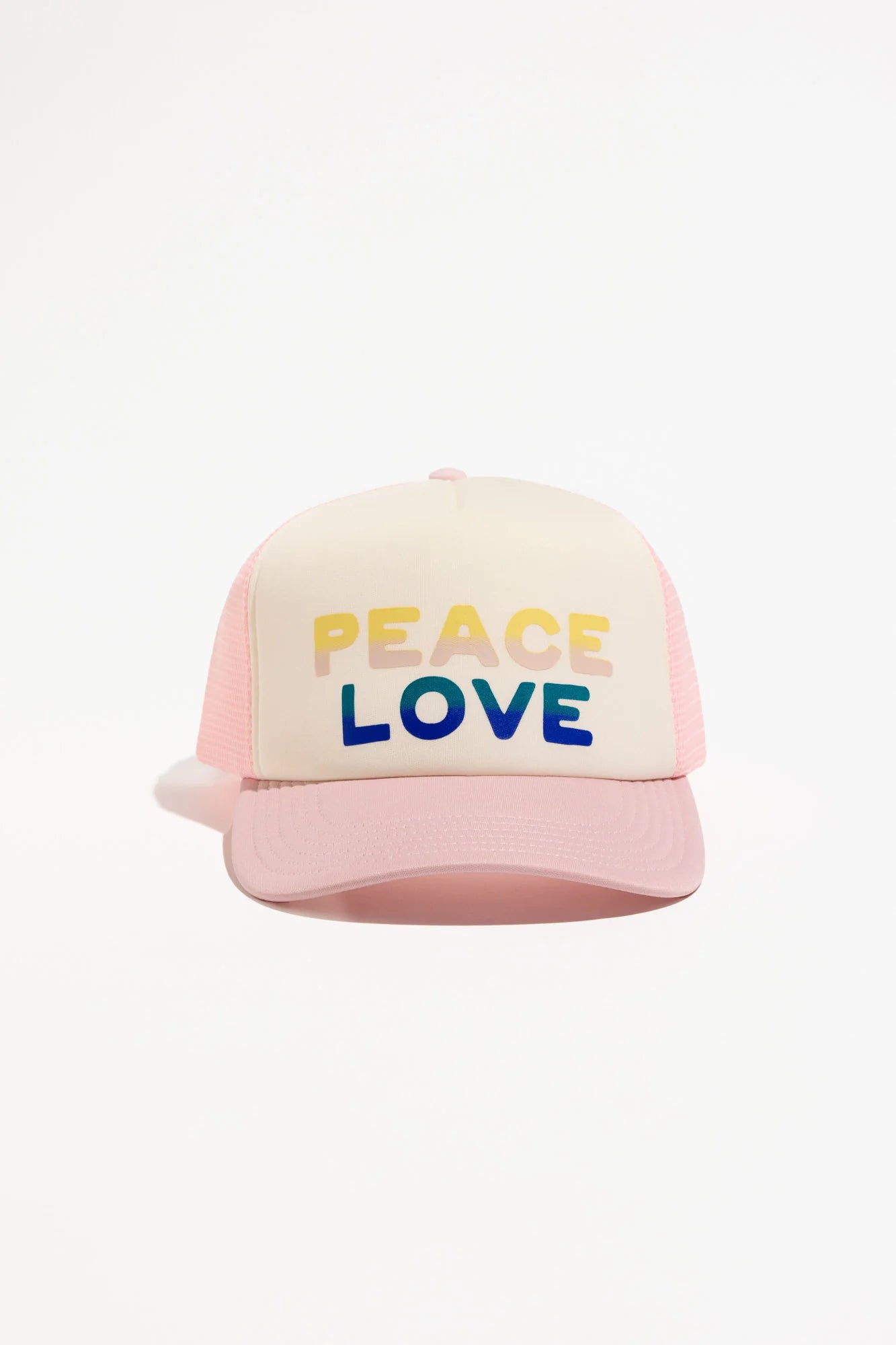 Peace Love Trucker Hat- Canvas Pink/Dunes