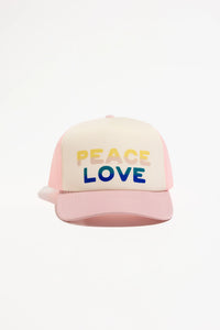 Peace Love Trucker Hat- Canvas Pink/Dunes
