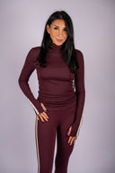 Jackson Rib Full Length Turtleneck - Dark Cherry / Creme