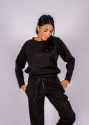 Suede Scuba Pullover W/ Pleather Contrast - Black