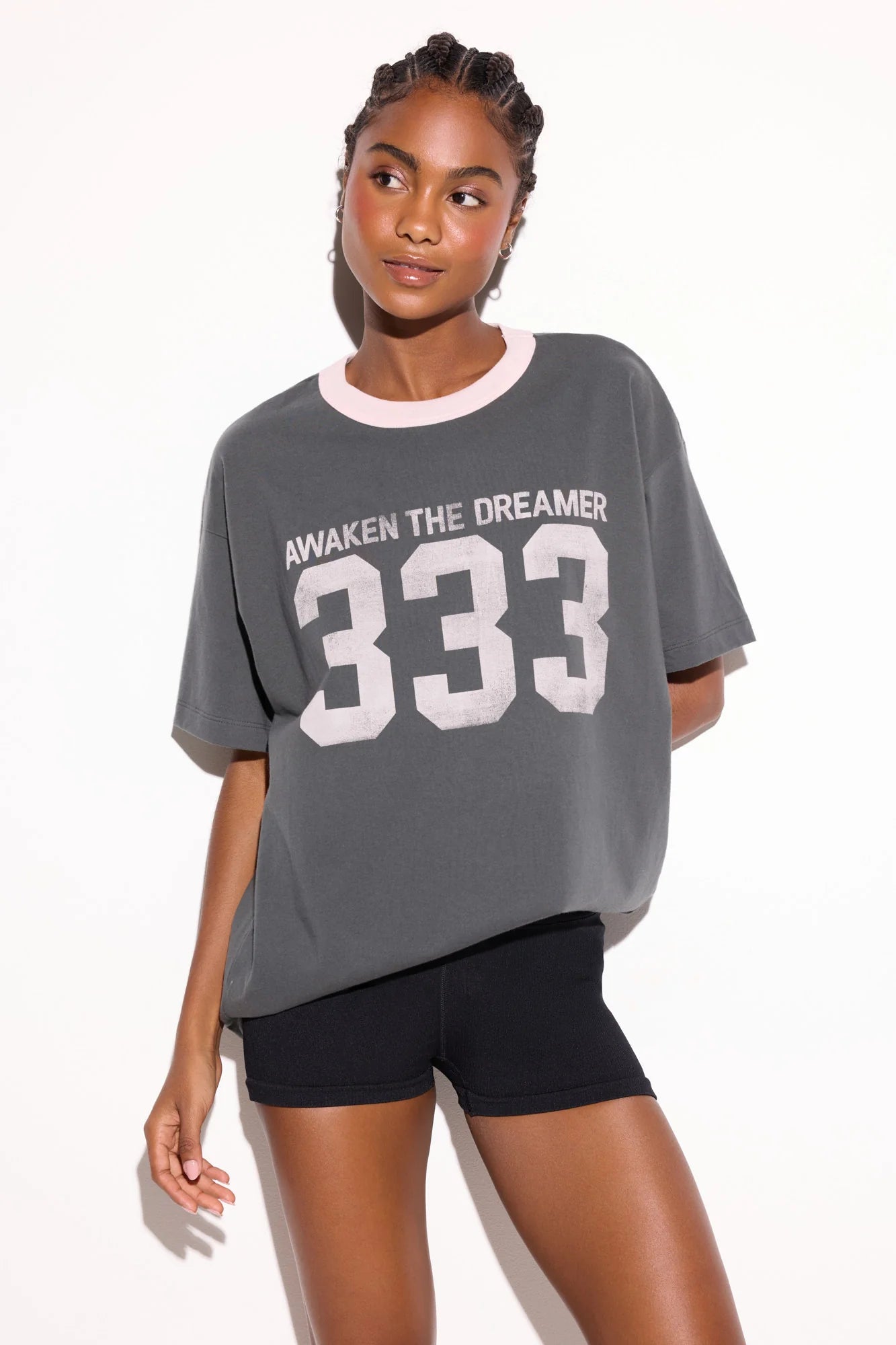 333 Ringer Boyfriend Tee- Ash