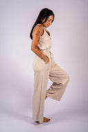 Zipper Detail Scuba Jumpsuit - Oatmeal