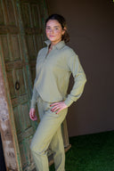 Brushed Rib Johnny Collar Top - Faded Moss