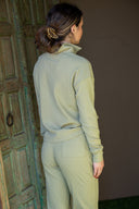 Brushed Rib Johnny Collar Top - Faded Moss