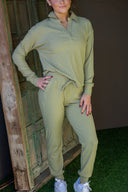 Brushed Rib Johnny Collar Top - Faded Moss