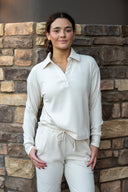 Brushed Rib Johnny Collar Top - Chalk