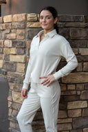 Brushed Rib Johnny Collar Top - Chalk