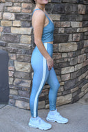 Hana 7/8 Side Stripe Legging - Heather Mint