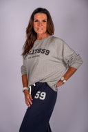 Andie Oversized Fleece Varsity Sweatshirt- Grey/59