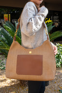 Seaside Satchel - Sand Dune Raffia & Mocha Leather