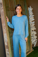 Dawn Smocked Rib Pant - Oceanic Blue