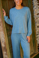 Dawn Smocked Rib Pant - Oceanic Blue