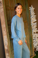 Dawn Smocked Rib Pant - Oceanic Blue