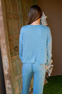 Dawn Smocked Rib Pant - Oceanic Blue