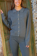 Olly Button Up Cardi - Dark Grey