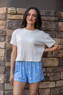 Floral PJ Short - Ice Blue