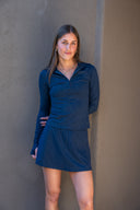 Stevie Active Rib Half Zip Waist Length - Heather Indigo