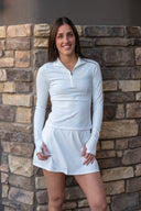 Stevie Active Rib Half Zip Waist Length - White