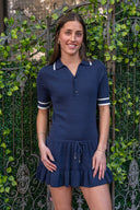 Plume Knit Collared Dress - Navy