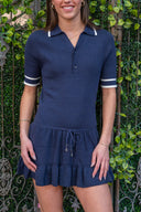Plume Knit Collared Dress - Navy