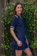 Plume Knit Collared Dress - Navy