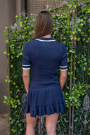 Plume Knit Collared Dress - Navy
