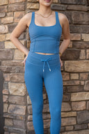 Aria 7/8 Legging - Ocean Blue Herringbone