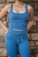 Jane Bustier Bra Tank - Ocean Blue Herringbone