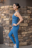 Aria 7/8 Legging - Ocean Blue Herringbone