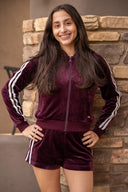 Heritage Velour Short - Dark Cherry / White