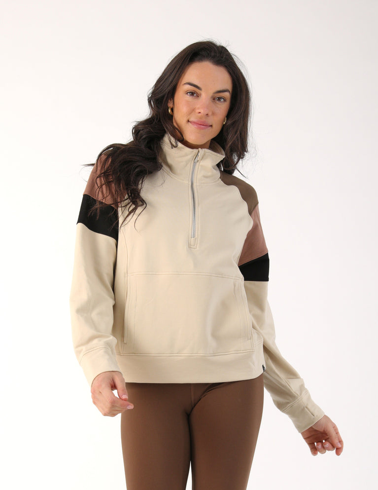 Daily Scuba 1/4 zip - Oatmilk/Chocolate/Latte/Black Stripe