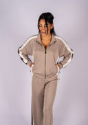 Zip-Up Jacket With Raglan Sleeves - Taupe