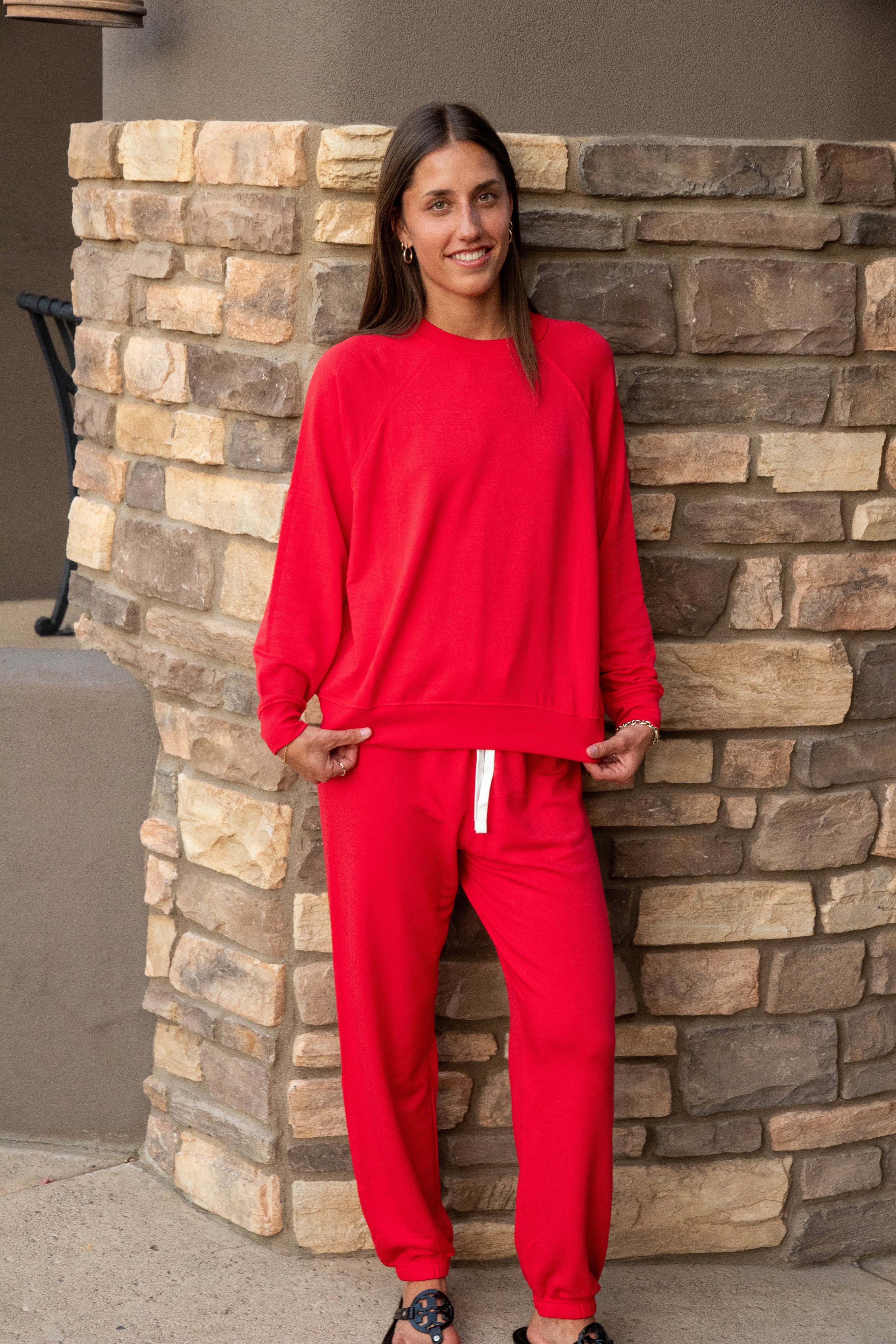 Andie Oversized Fleece Sweater - Pirate Red