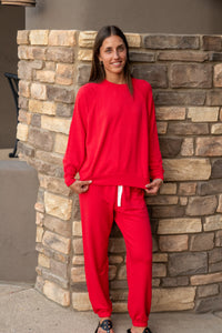 Andie Oversized Fleece Sweater - Pirate Red
