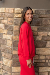 Andie Oversized Fleece Sweater - Pirate Red