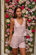 Sloane V-Neck Rib Tank - Pink Pearl