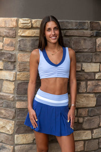 Rib Trim Box Pleat Skort - Retro Blue